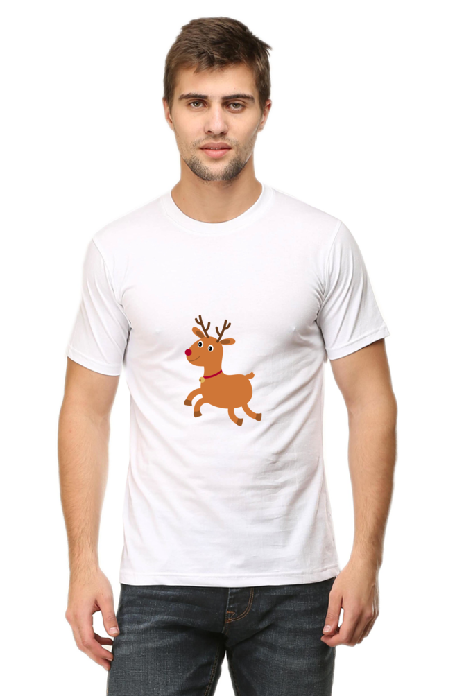 Christmas Deer Round Neck Half Sleeve T-Shirt - Cotysh