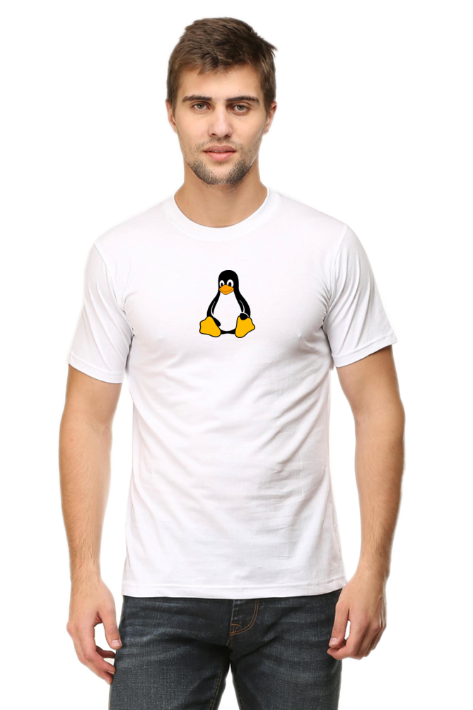 Round Neck Half Sleeve T-Shirt with Linux Penguin Logo | Cotysh