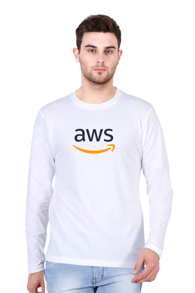 AWS Logo Full Sleeve Printed T-Shirt – Stylish, Comfortable, and Tech-Inspired