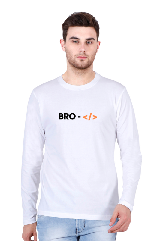 Bro-Code White Full Sleeve Round Neck T-Shirt - Cotysh