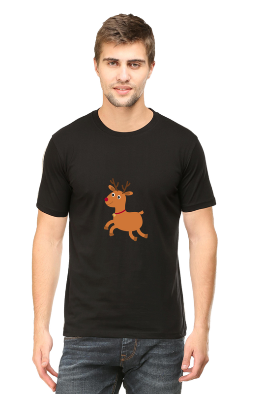 Christmas Deer Round Neck Half Sleeve T-Shirt - Cotysh