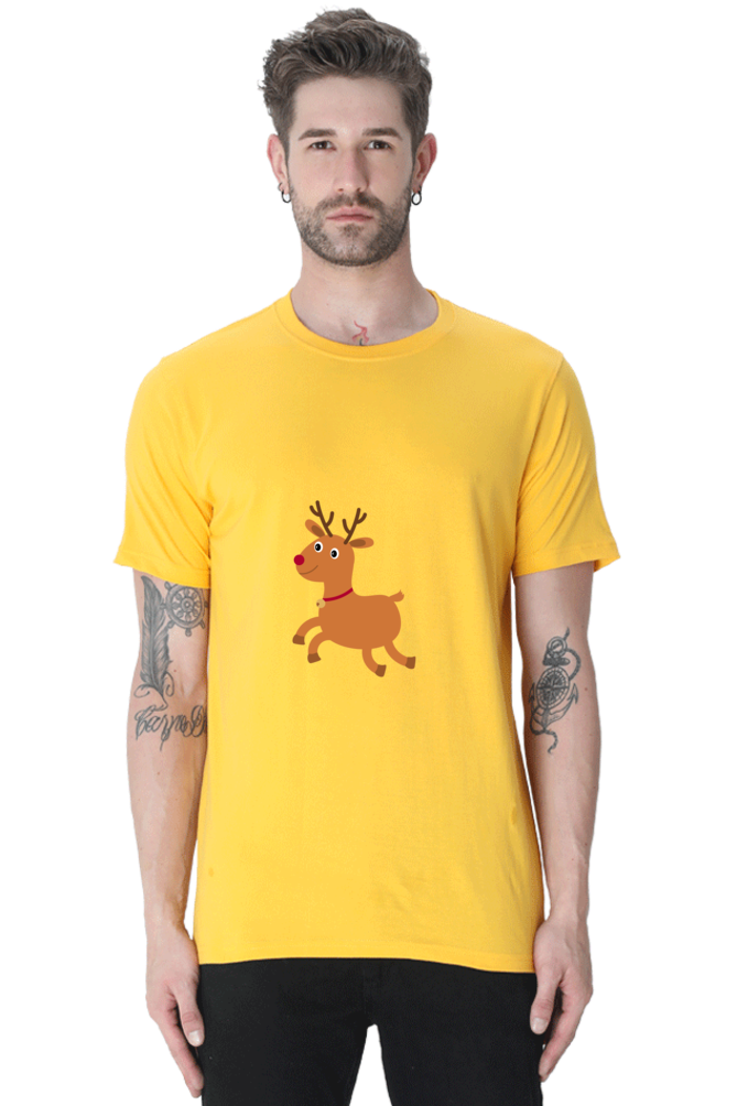 Christmas Deer Round Neck Half Sleeve T-Shirt - Cotysh