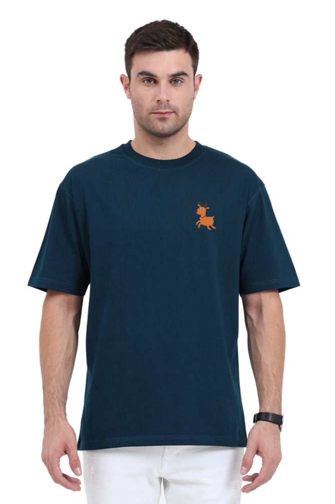 Premium Unisex Oversized Classic T-Shirt with Christmas Deer Logo - Left Pocket Print