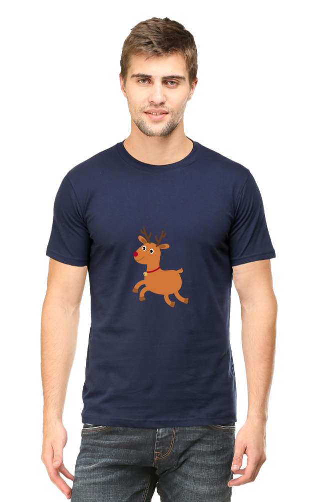 Christmas Deer Round Neck Half Sleeve T-Shirt - Cotysh