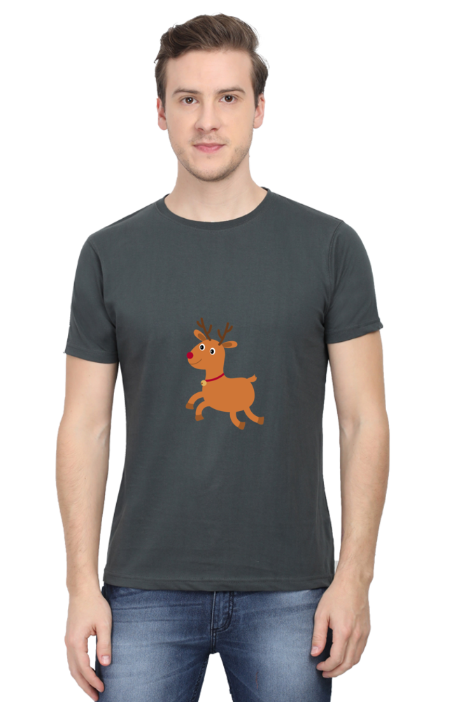 Christmas Deer Round Neck Half Sleeve T-Shirt - Cotysh