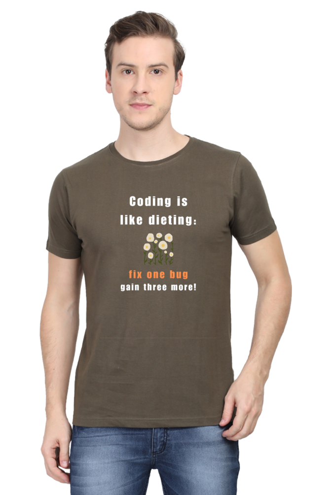 Coding is Like Dieting - Round Neck T-Shirt | Cotysh