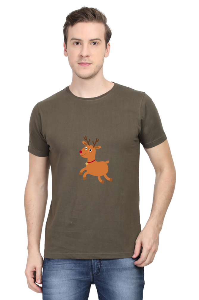 Christmas Deer Round Neck Half Sleeve T-Shirt - Cotysh