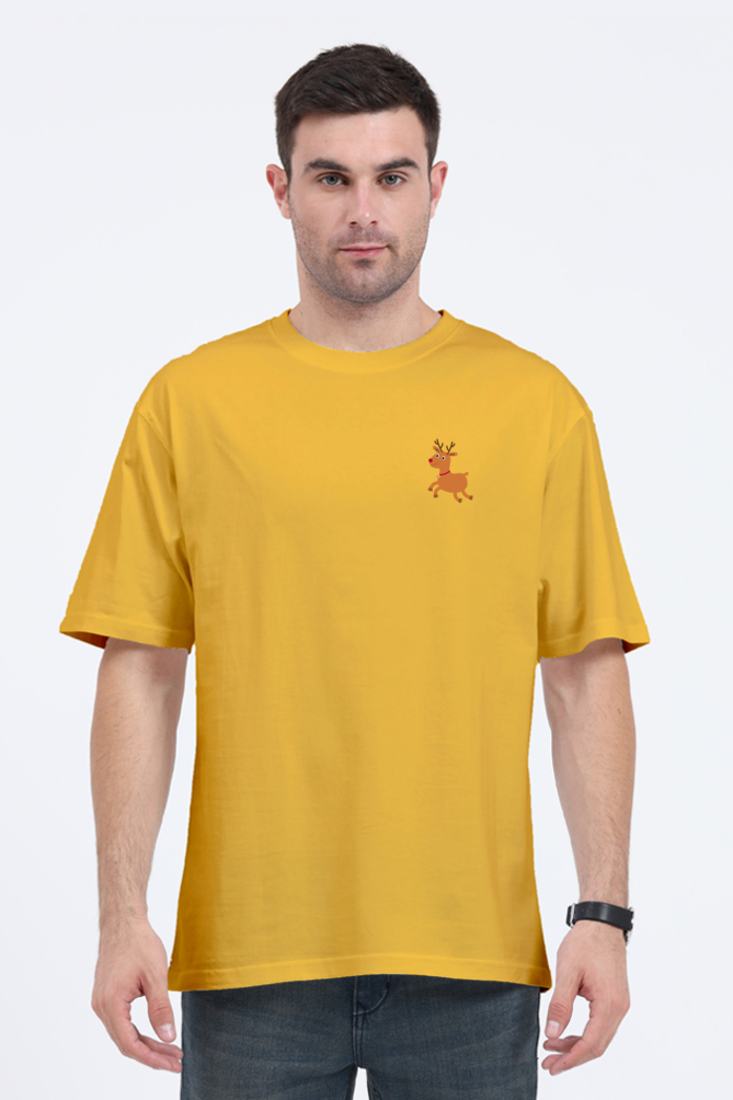 Premium Unisex Oversized Classic T-Shirt with Christmas Deer Logo - Left Pocket Print