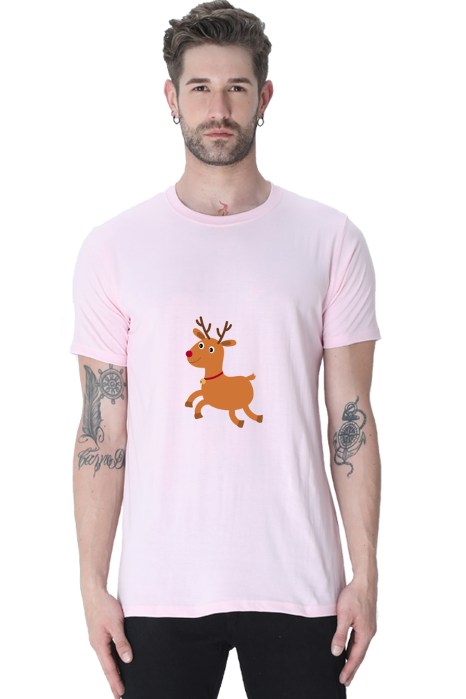 Christmas Deer Round Neck Half Sleeve T-Shirt - Cotysh