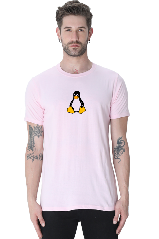 Round Neck Half Sleeve T-Shirt with Linux Penguin Logo | Cotysh