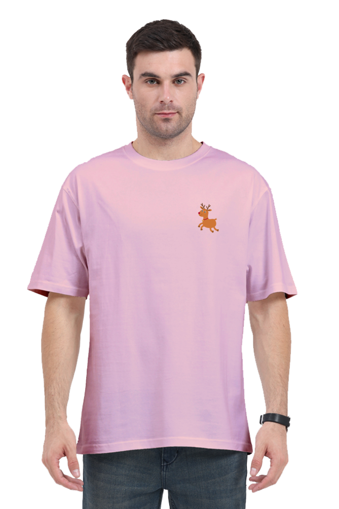 Premium Unisex Oversized Classic T-Shirt with Christmas Deer Logo - Left Pocket Print