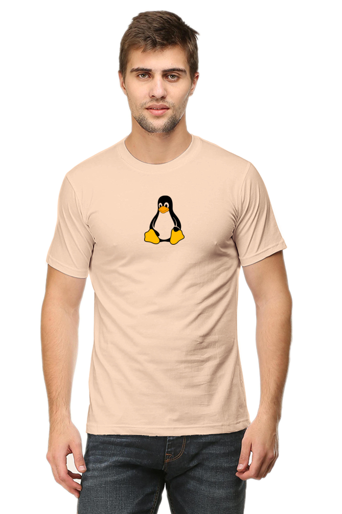 Round Neck Half Sleeve T-Shirt with Linux Penguin Logo | Cotysh