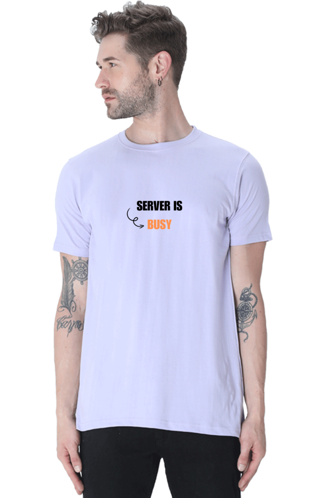 Server is Busy Round Neck Half Sleeve T-Shirt - Trendy Techwear for Coders