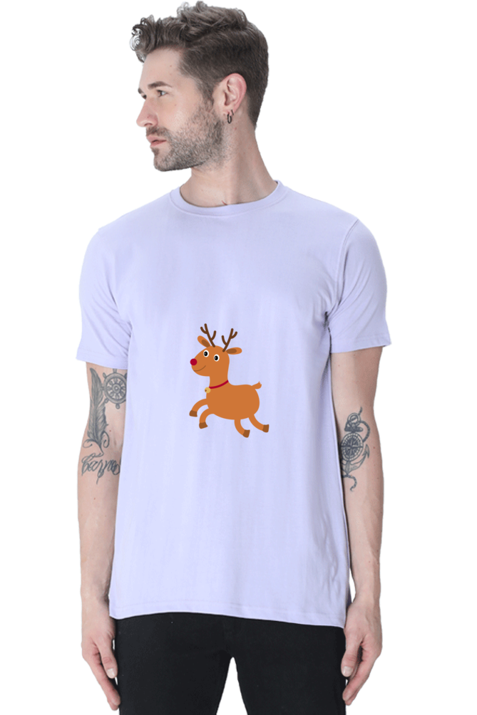 Christmas Deer Round Neck Half Sleeve T-Shirt - Cotysh