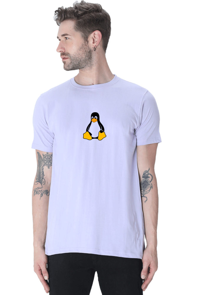 Round Neck Half Sleeve T-Shirt with Linux Penguin Logo | Cotysh
