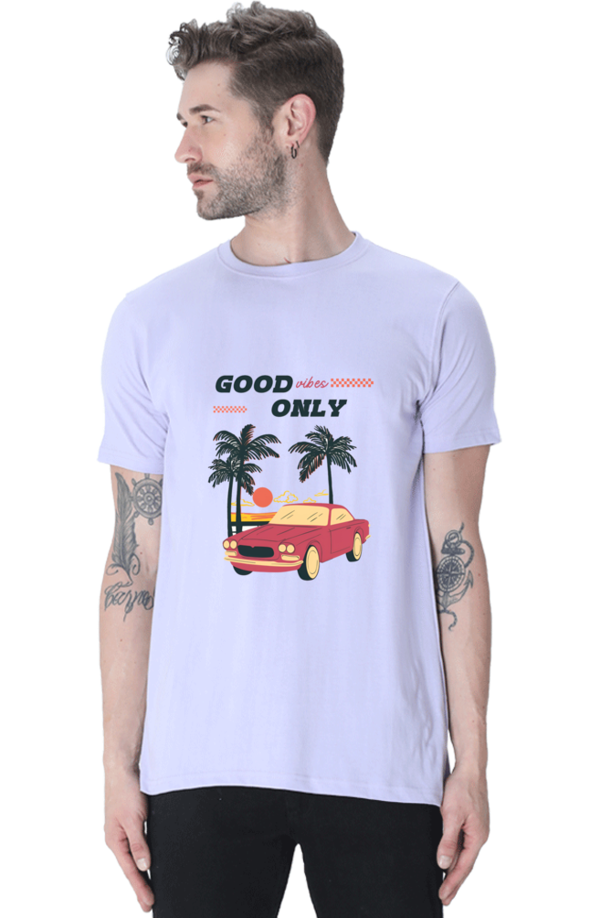 Round Neck Half Sleeve T-Shirt - "Good Vibes Only" | Cotysh