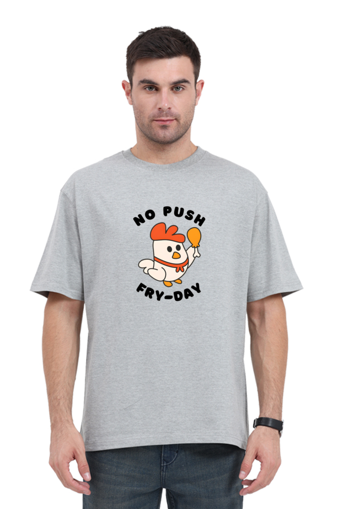 Unisex Oversized Classic T-Shirt - 'No Push Fry-Day' Funny Graphic Tee | Cotysh
