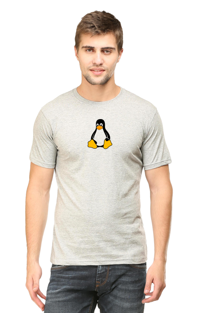 Round Neck Half Sleeve T-Shirt with Linux Penguin Logo | Cotysh