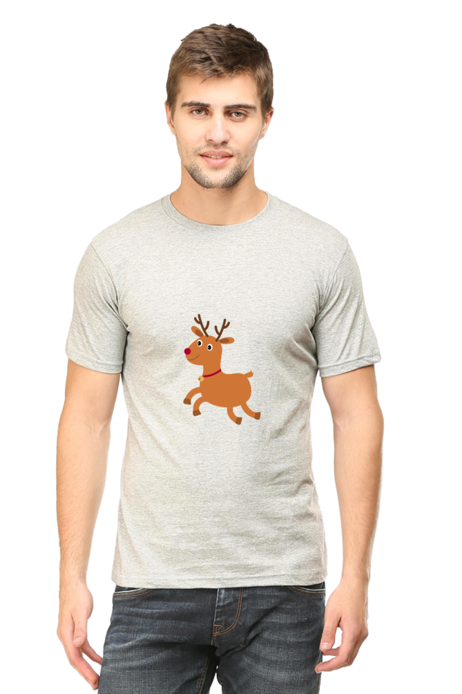 Christmas Deer Round Neck Half Sleeve T-Shirt - Cotysh