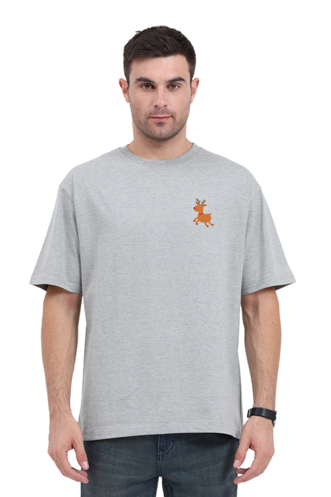 Premium Unisex Oversized Classic T-Shirt with Christmas Deer Logo - Left Pocket Print