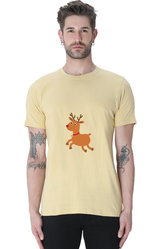 Christmas Deer Round Neck Half Sleeve T-Shirt - Cotysh