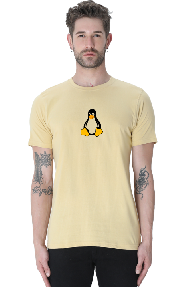 Round Neck Half Sleeve T-Shirt with Linux Penguin Logo | Cotysh