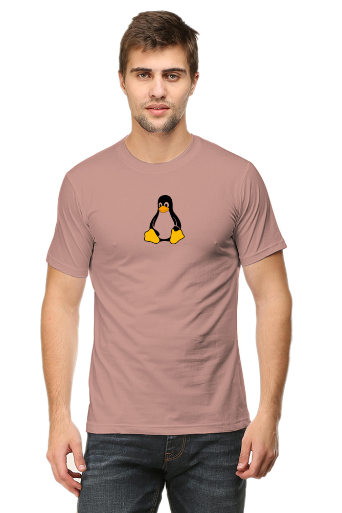 Round Neck Half Sleeve T-Shirt with Linux Penguin Logo | Cotysh