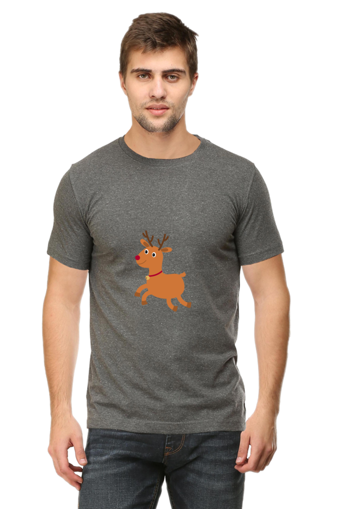 Christmas Deer Round Neck Half Sleeve T-Shirt - Cotysh