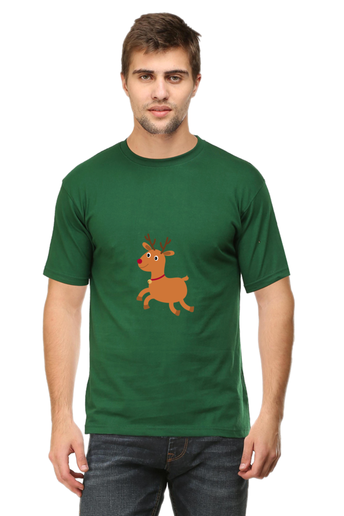 Christmas Deer Round Neck Half Sleeve T-Shirt - Cotysh