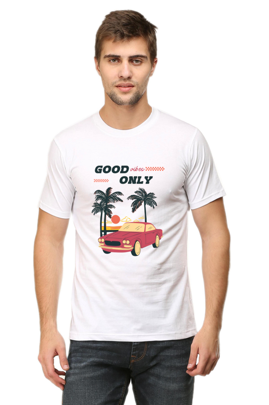 Round Neck Half Sleeve T-Shirt - "Good Vibes Only" | Cotysh