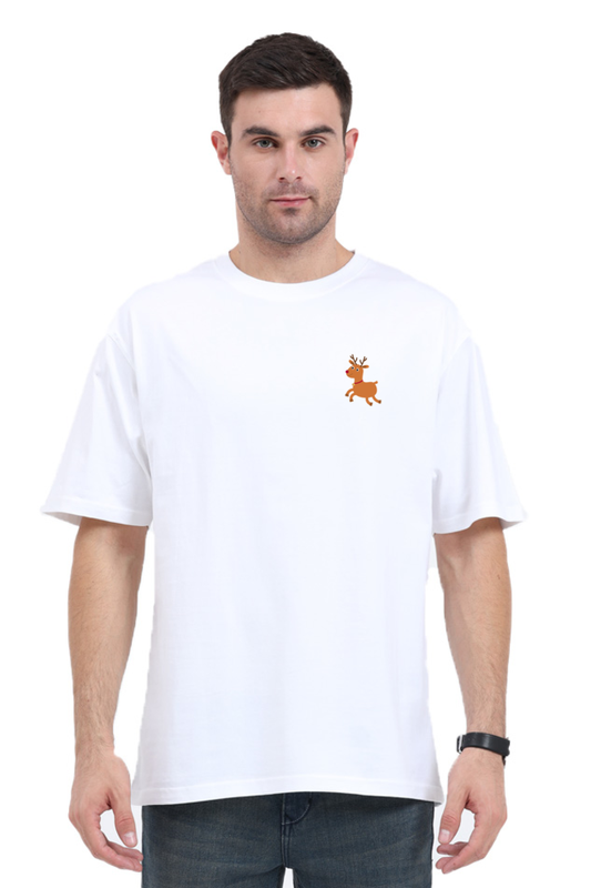 Premium Unisex Oversized Classic T-Shirt with Christmas Deer Logo - Left Pocket Print
